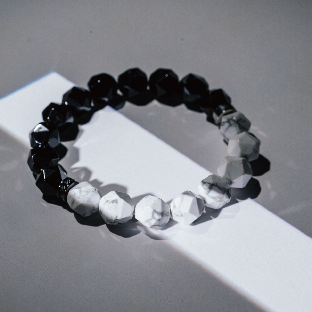 HALF|黑曜石X白松石切角手鍊