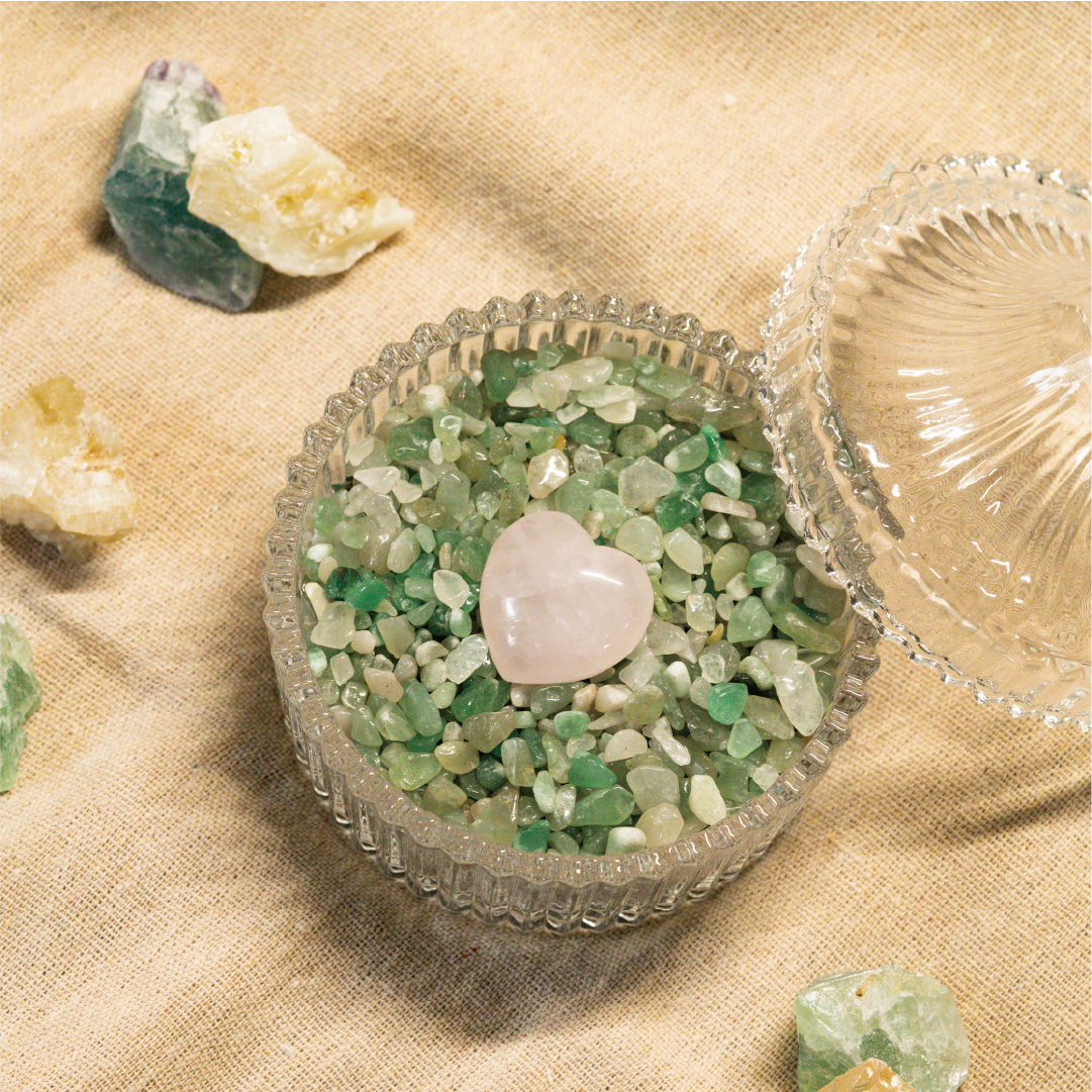 聚寶|水晶消磁、聚寶盆|綠東陵|贈茶水晶柱或粉晶愛心