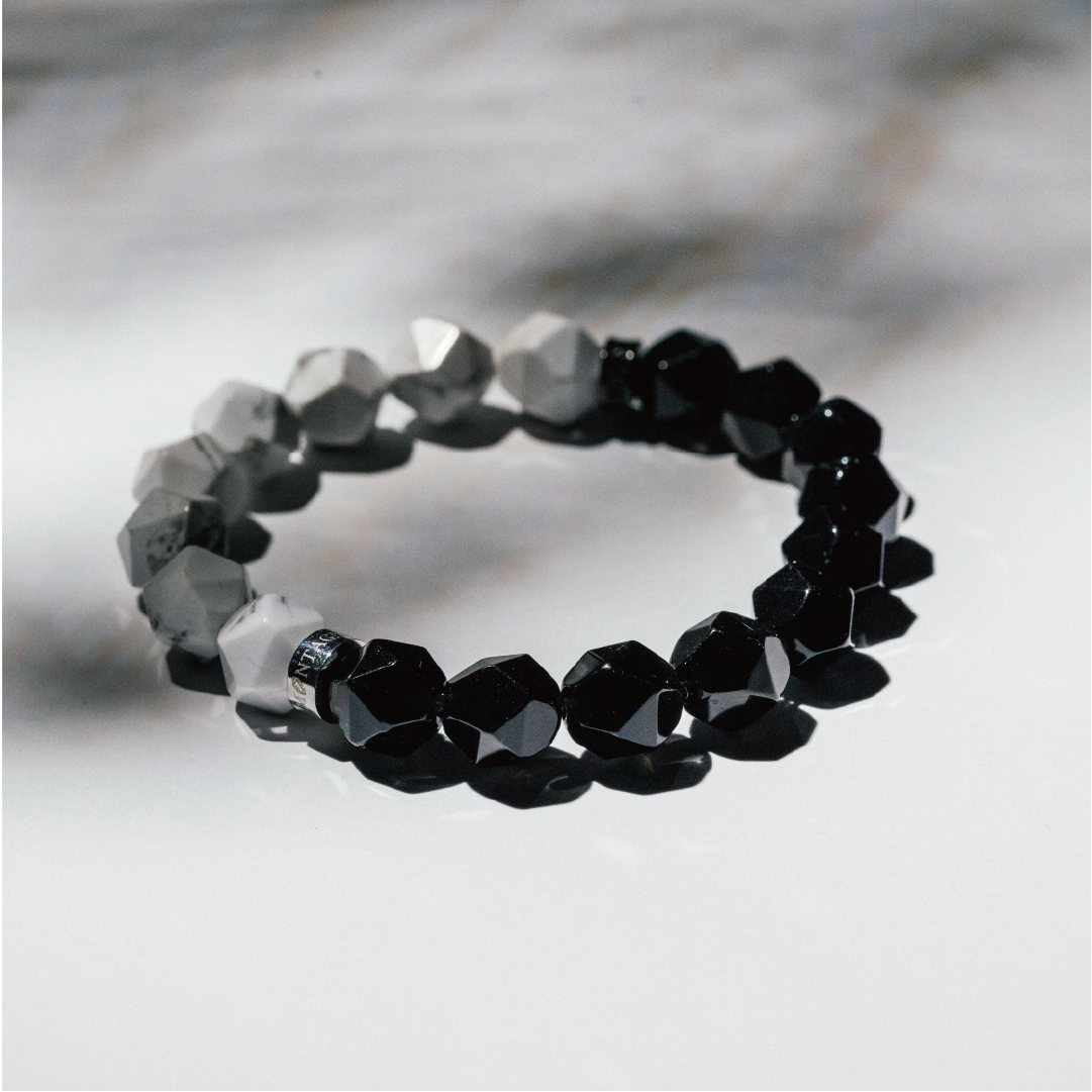 HALF|黑曜石X白松石切角手鍊