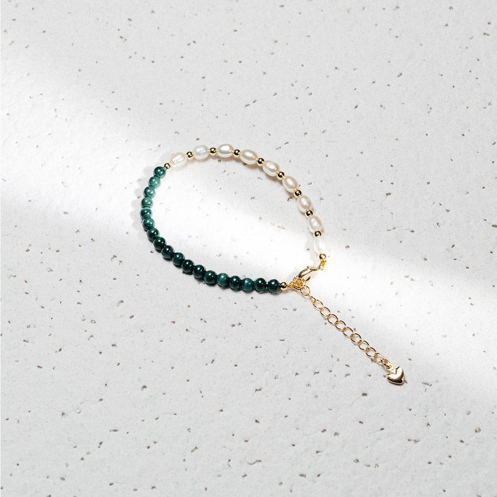 Peacock Pearl Fusion|孔雀石。珍珠手鍊