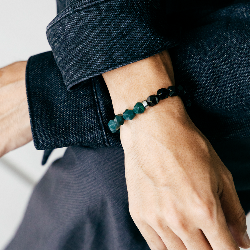 水草瑪瑙黑曜石手鍊 配戴 男生