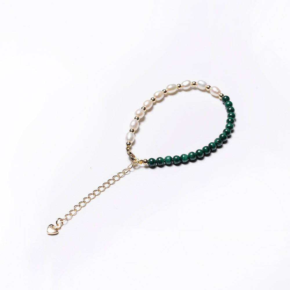 Peacock Pearl Fusion|孔雀石。珍珠手鍊