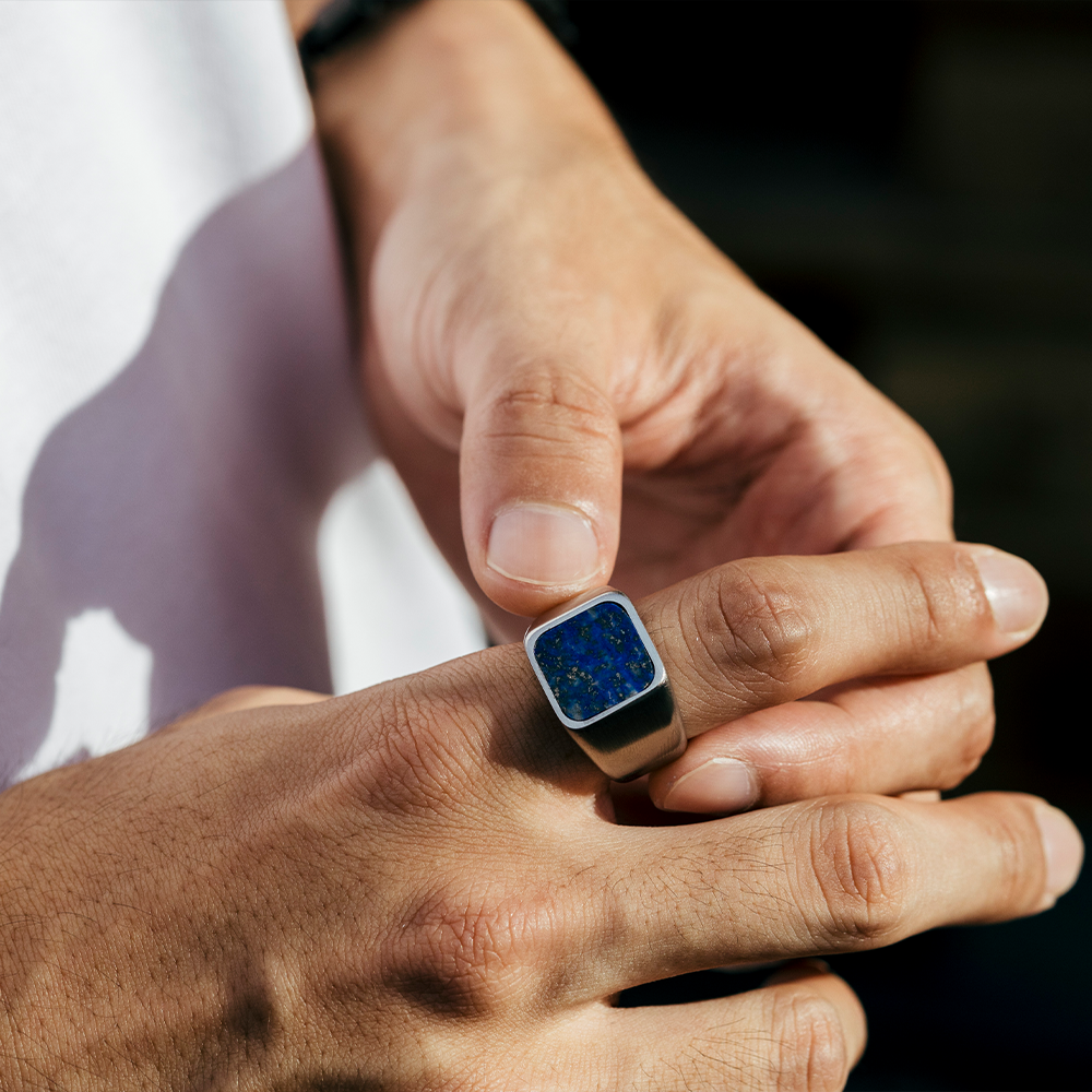 Nouvelle|方面青金石戒指(鋼色)