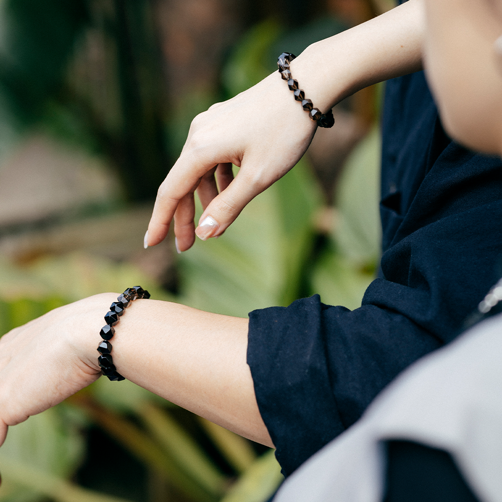 HALF|黑曜石X茶水晶切角手鍊(男女款)