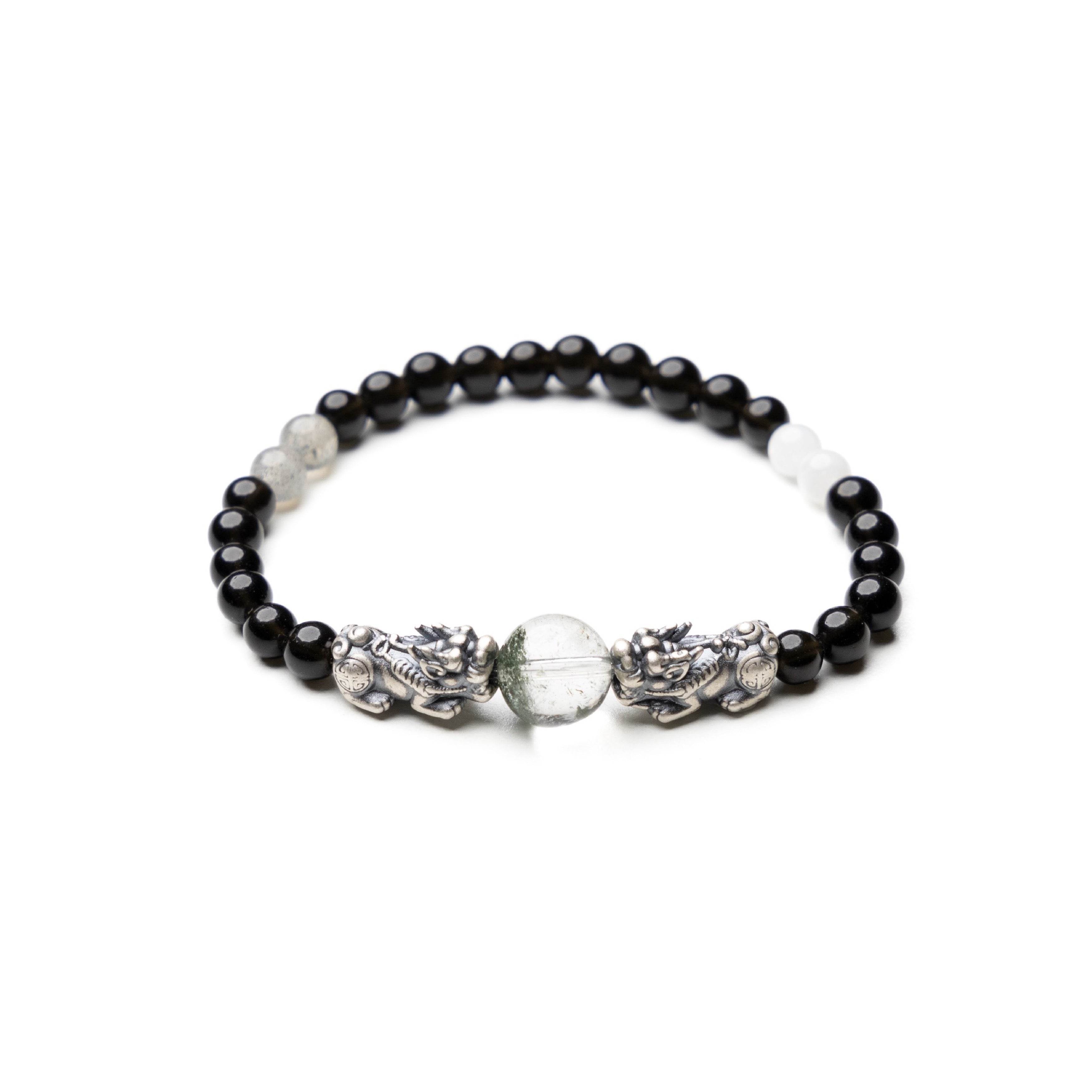 貔貅丨綠幽靈。黑曜石。月光石。拉長石