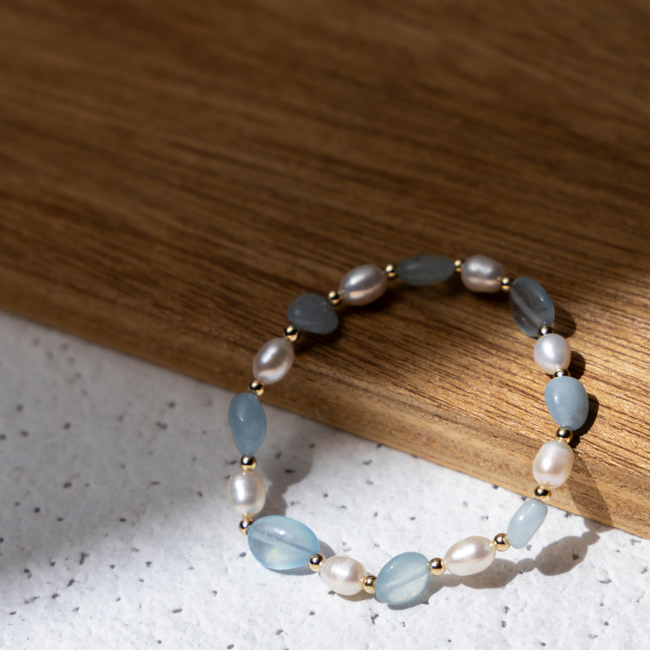 Pearl|海藍寶手鍊|彈力繩款