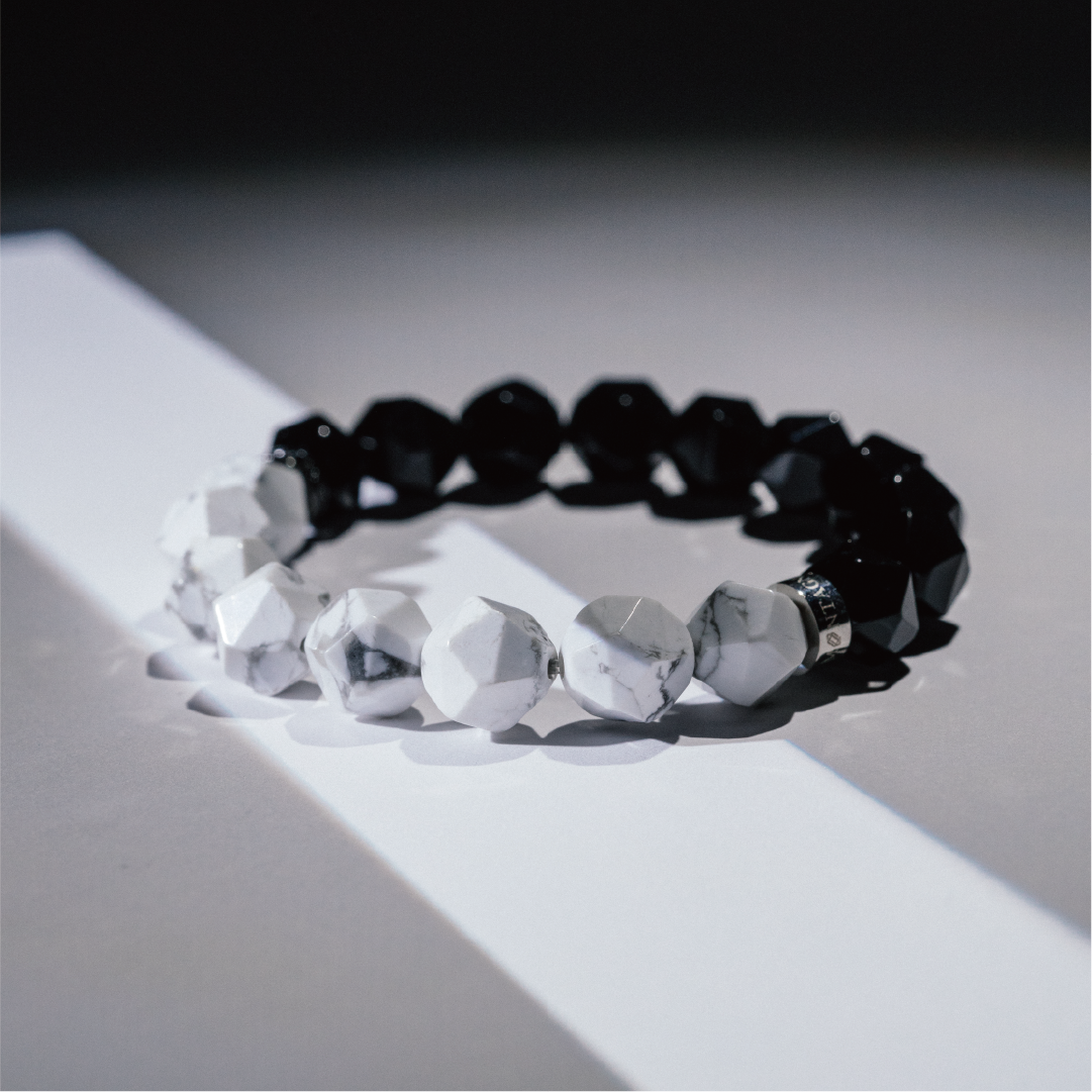 HALF|黑曜石X白松石切角手鍊