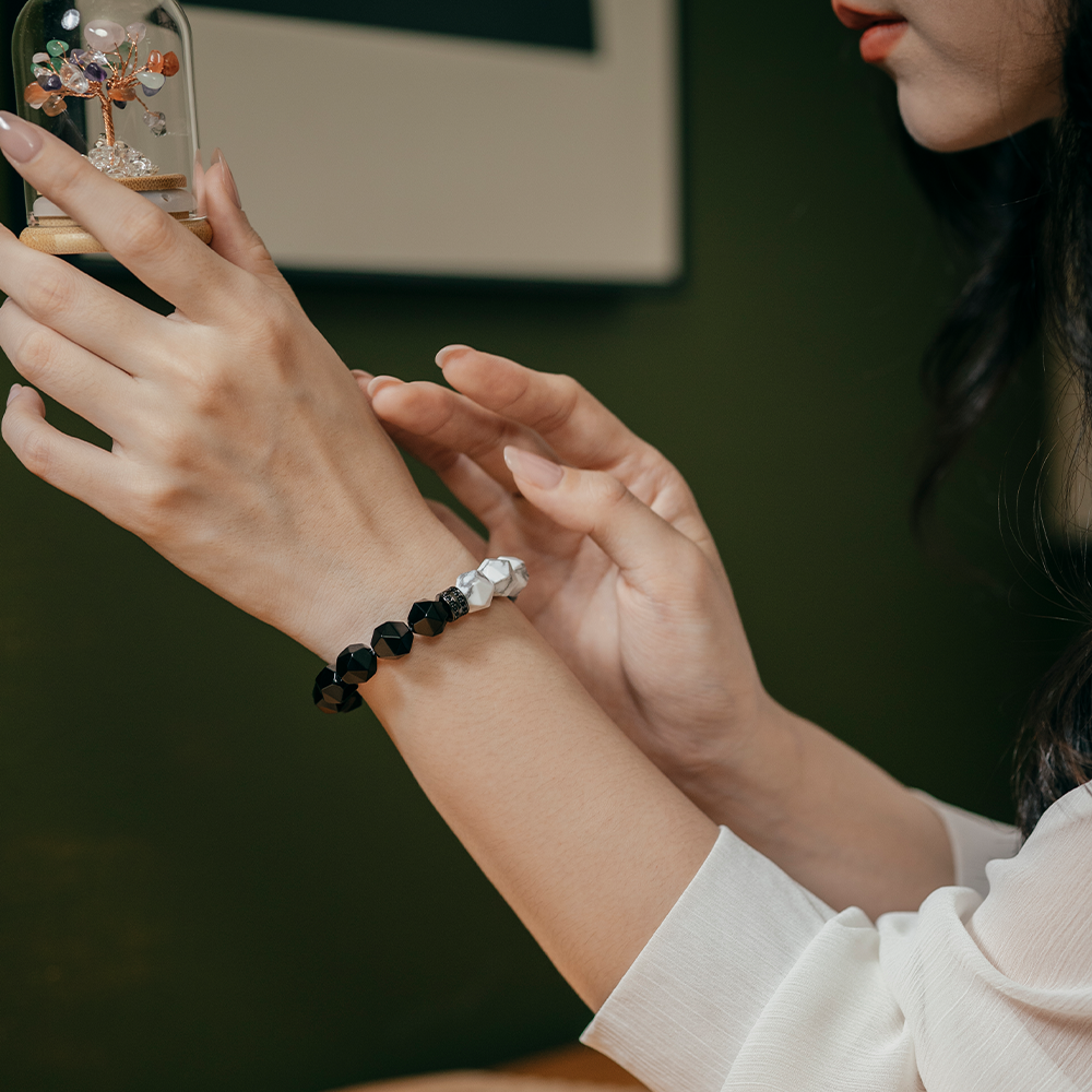 HALF|黑曜石X白松石切角手鍊