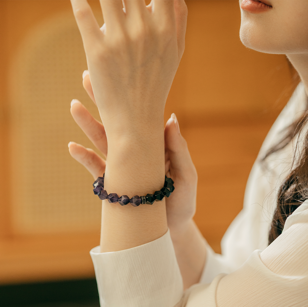 HALF|黑曜石X紫水晶切角手鍊