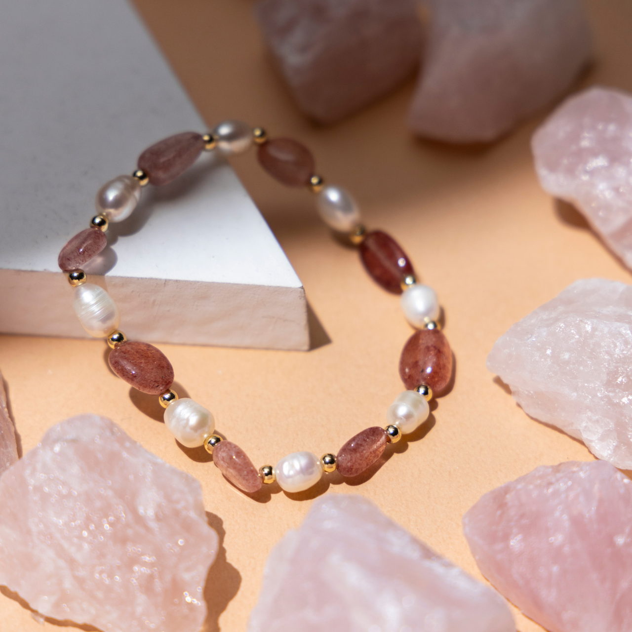 Pearl丨草莓晶手鍊丨彈力繩款