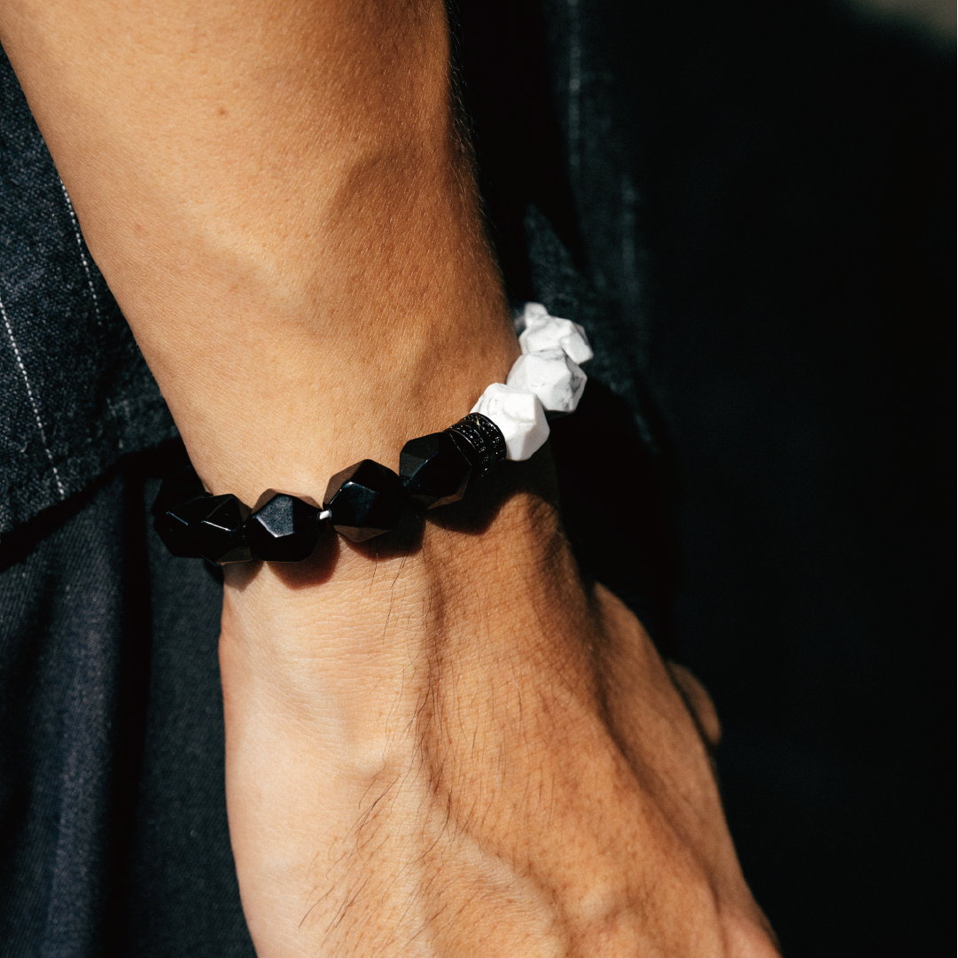 HALF|黑曜石X白松石切角手鍊