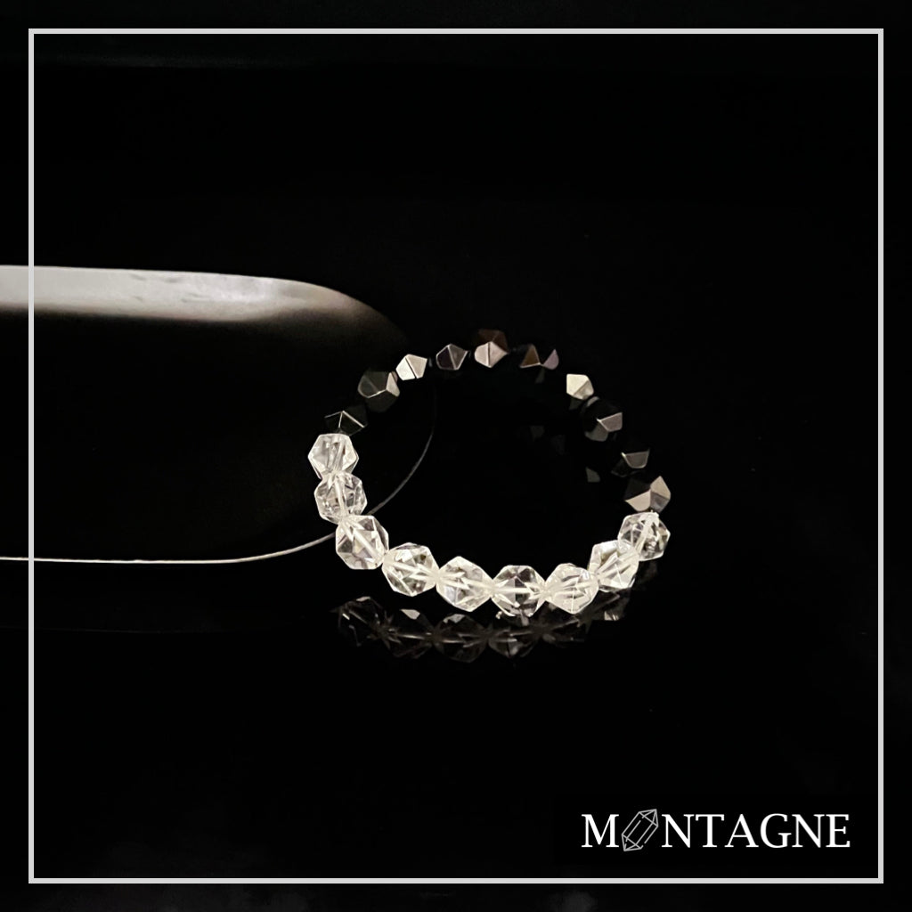 HALF|黑曜石X白水晶切角手鍊(男女款)