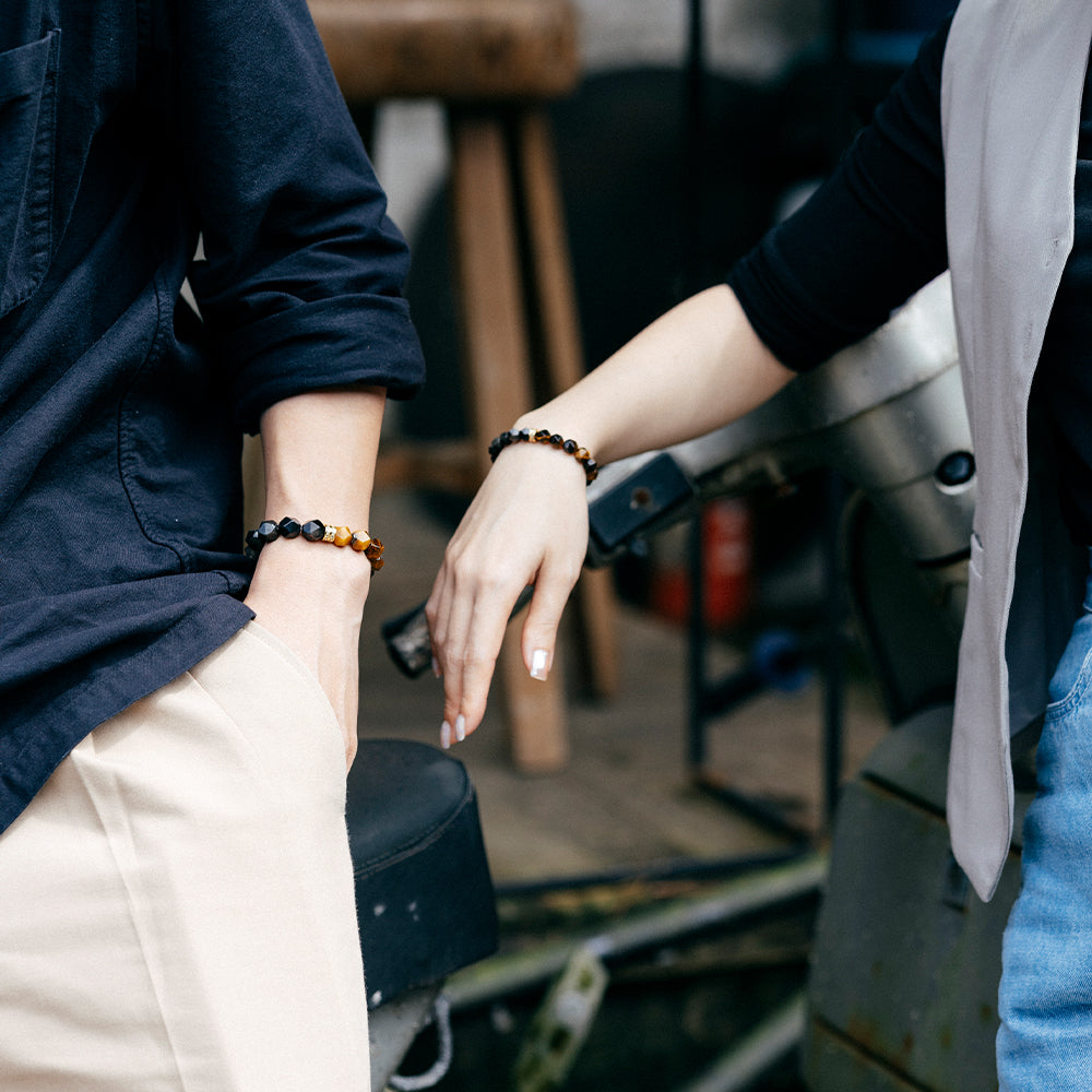 HALF|銀曜石X虎眼石切角手鍊(男女款)