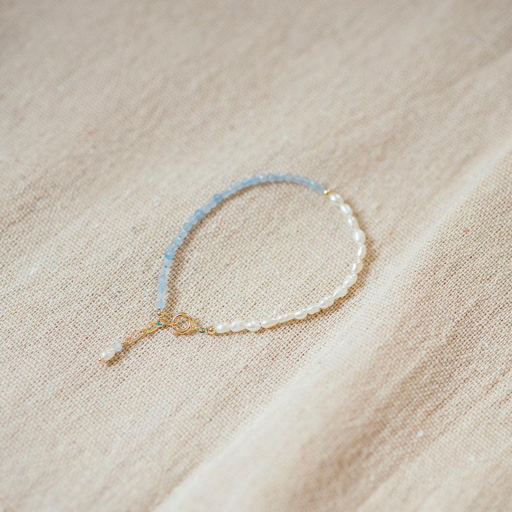 Pearl Ocean|海洋輕舞|海藍寶。珍珠手鍊