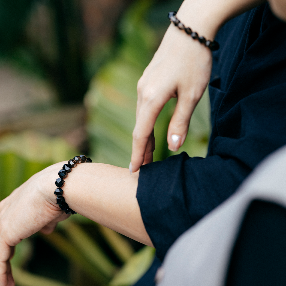 HALF|黑曜石X茶水晶切角手鍊(男女款)