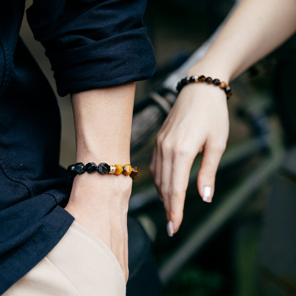 HALF|銀曜石X虎眼石切角手鍊(男女款)