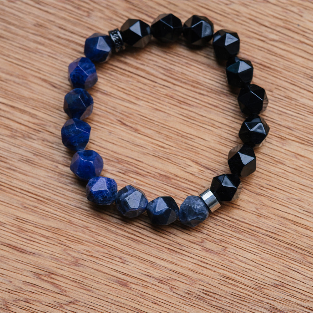 HALF|黑曜石X藍紋石切角手鍊