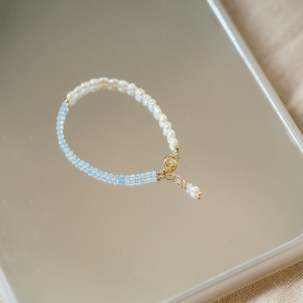 Pearl Ocean｜海洋輕舞｜海藍寶。珍珠手鍊